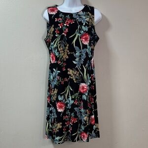 Tommy Hilfiger Black Floral Midi Dress w/ Red & Green Accents size 6 sheath 6183